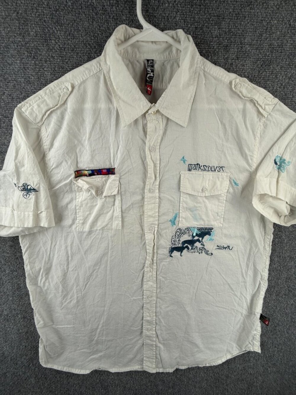 Quiksilver Quicksilver Snap Up Shirt Men Short Sleeve White Graphic Logos Large